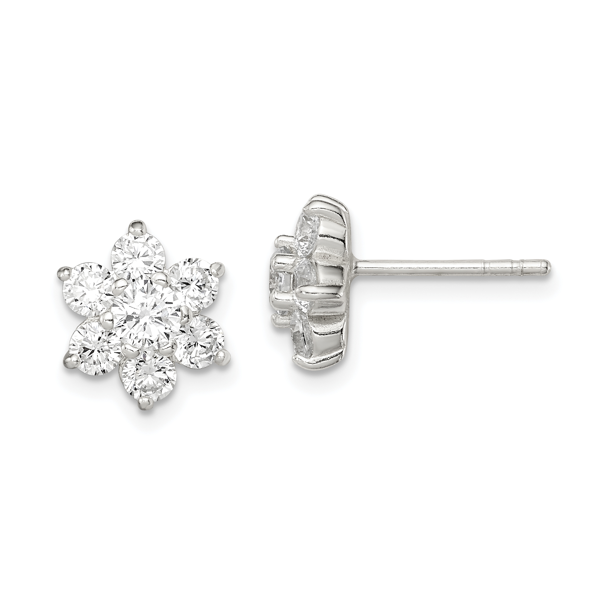 Sterling Silver CZ Flower Post Earrings (QE9215)