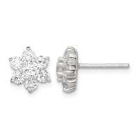 Sterling Silver CZ Flower Post Earrings view 1