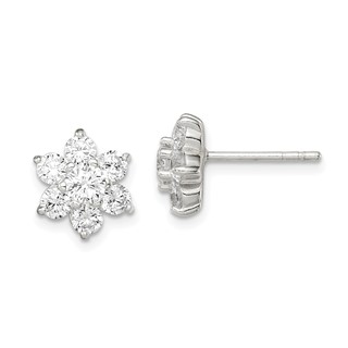 Sterling Silver CZ Flower Post Earrings