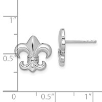 Sterling Silver Rhodium-plated Polished CZ Fleur De Lis Post Earrings view 4