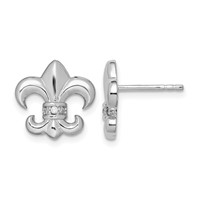 Sterling Silver Rhodium-plated Polished CZ Fleur De Lis Post Earrings view 1