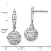 Sterling Silver Rhodium-plated Pavé CZ 3-D Ball Post Dangle Earrings view 3
