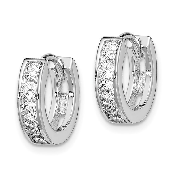 Sterling Silver Rhodium-plated CZ Hinged Hoop Earrings