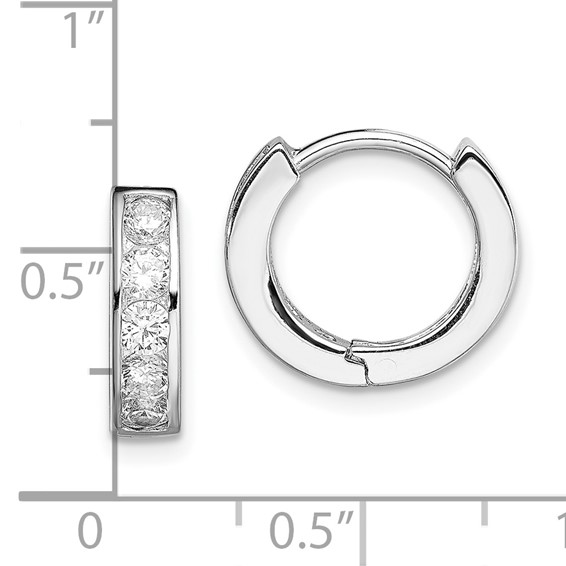 Sterling Silver Rhodium-plated CZ Hinged Hoop Earrings