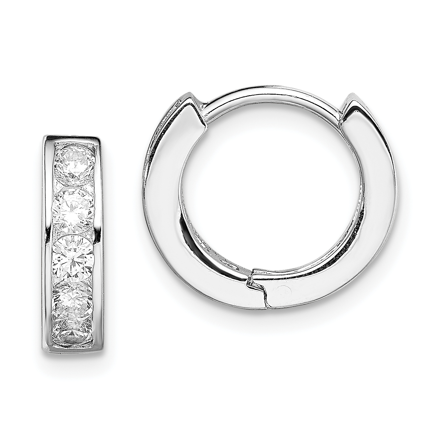 Sterling Silver Rhodium-plated CZ Hinged Hoop Earrings (QE9250)