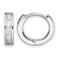 Sterling Silver Rhodium-plated CZ Hinged Hoop Earrings view 1