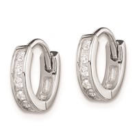 Sterling Silver Rhodium-plated CZ Hinged Hoop Earrings view 2