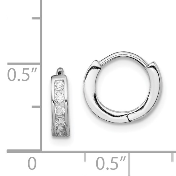 Sterling Silver Rhodium-plated CZ Hinged Hoop Earrings