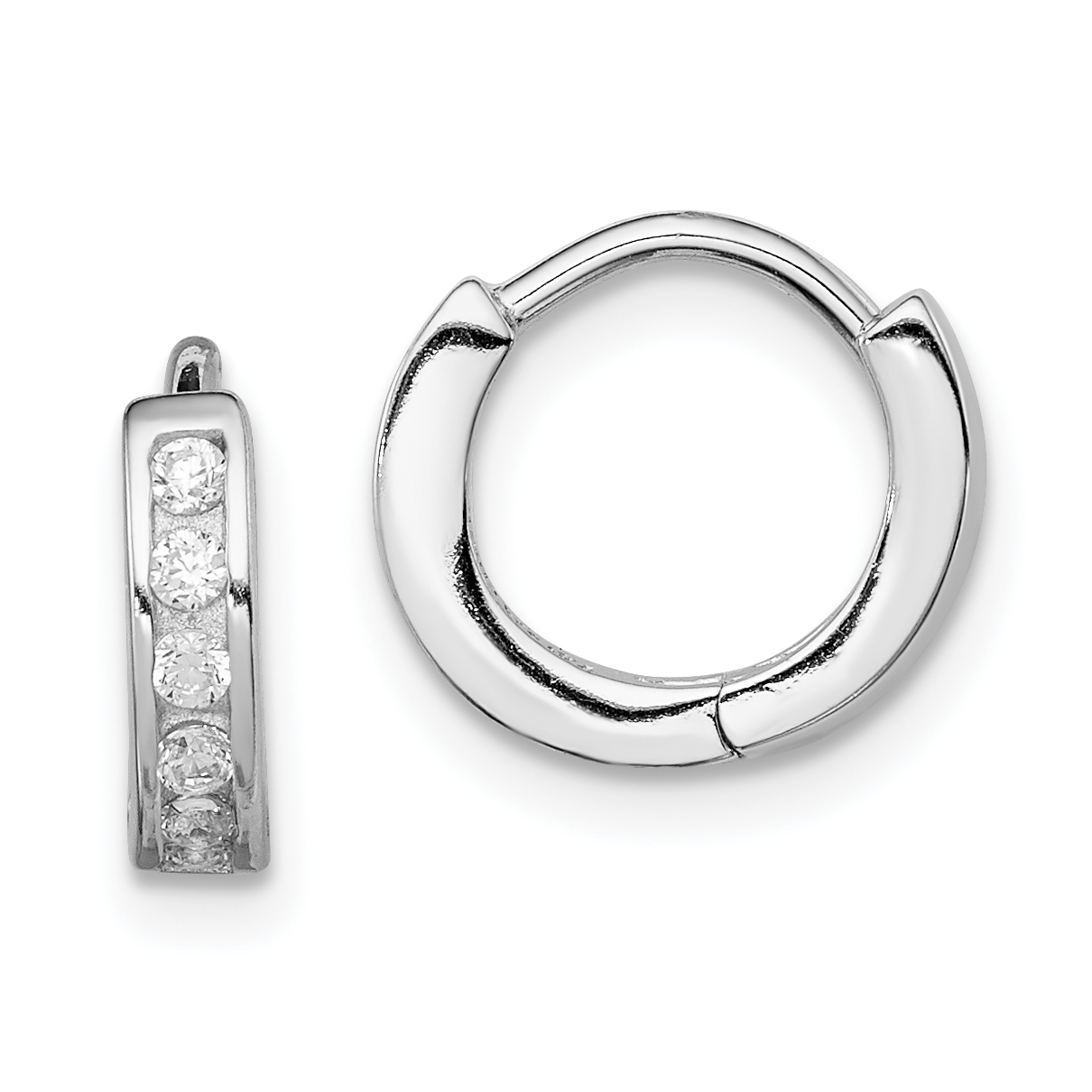 Sterling Silver Rhodium-plated CZ Hinged Hoop Earrings (QE9251)