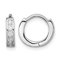 Sterling Silver Rhodium-plated CZ Hinged Hoop Earrings view 1