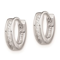 Sterling Silver Rhodium-plated CZ Hinged Hoop Earrings view 2
