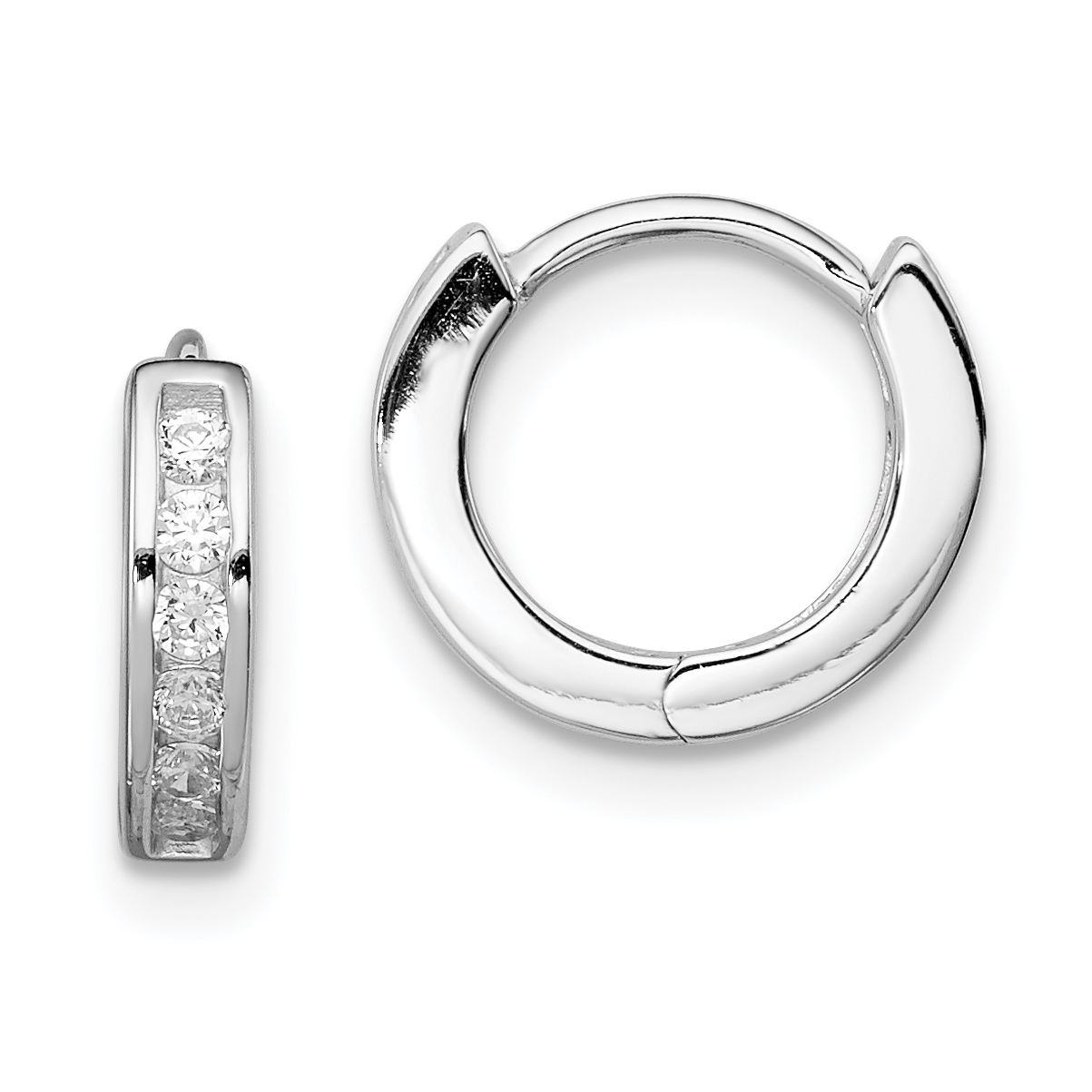 Sterling Silver Rhodium-plated CZ Hinged Hoop Earrings (QE9252)