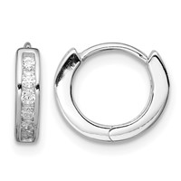 Sterling Silver Rhodium-plated CZ Hinged Hoop Earrings view 1