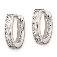 Sterling Silver Rhodium-plated CZ Hinged Hoop Earrings view 2