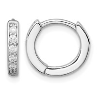 Sterling Silver Rhodium-plated CZ Hinged Hoop Earrings view 1