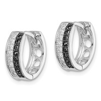 Sterling Silver RH-plated Black & White CZ Hinged Round Hoop Earrings view 2