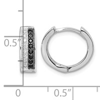 Sterling Silver RH-plated Black & White CZ Hinged Round Hoop Earrings view 4