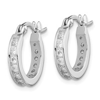 Sterling Silver Rhodium-plated CZ Hoop Earrings view 2