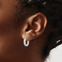 Sterling Silver Rhodium-plated CZ Hoop Earrings view 3