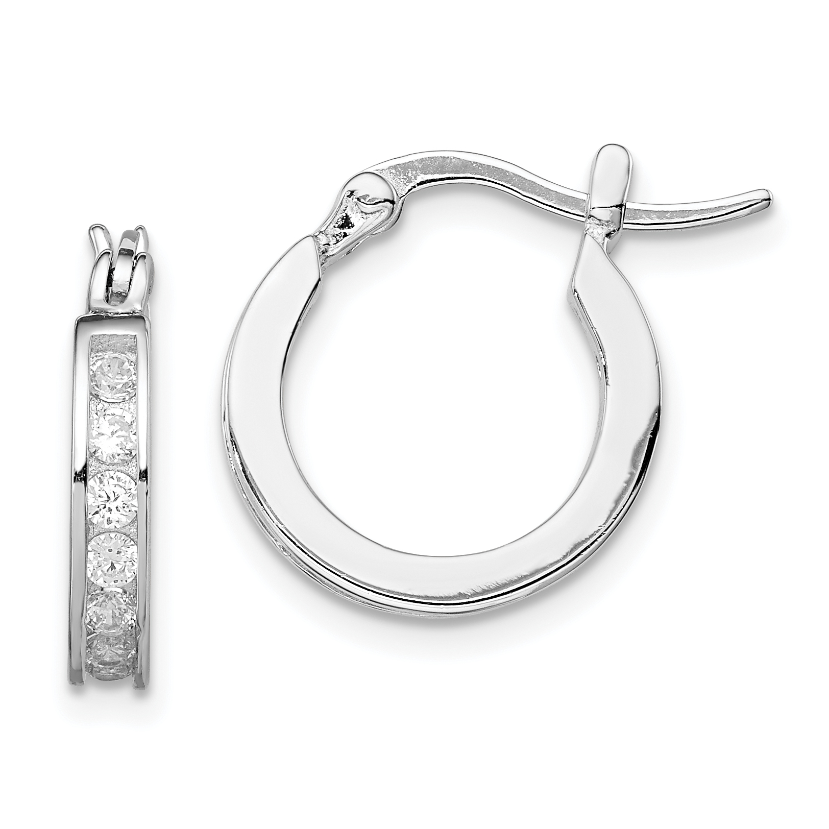 Sterling Silver Rhodium-plated CZ Hoop Earrings (QE9257)