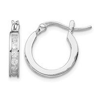 Sterling Silver Rhodium-plated CZ Hoop Earrings view 1