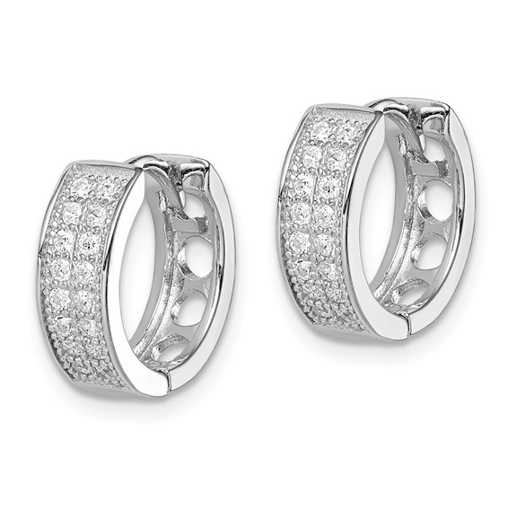 Sterling Silver Rhodium-plated CZ Hinged Hoop Earrings