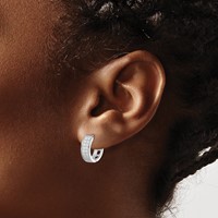 Sterling Silver Rhodium-plated CZ Hinged Hoop Earrings view 3