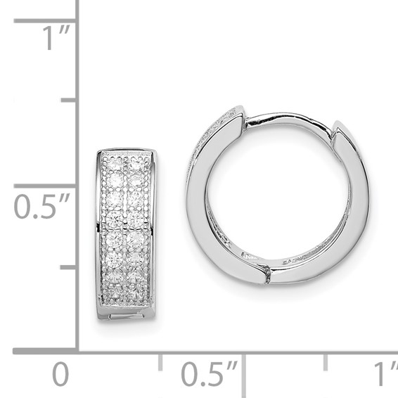 Sterling Silver Rhodium-plated CZ Hinged Hoop Earrings