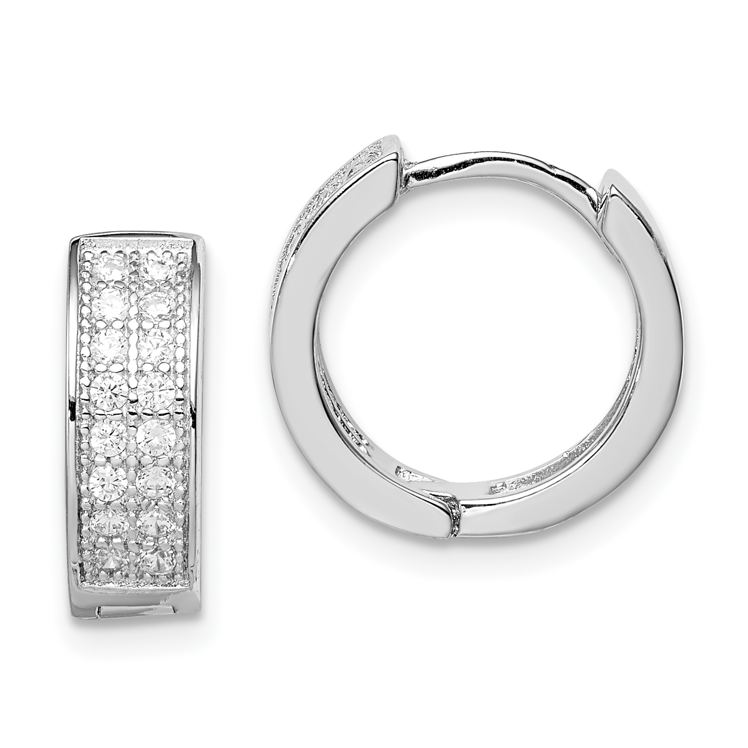 Sterling Silver Rhodium-plated CZ Hinged Hoop Earrings (QE9261)