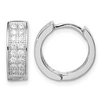 Sterling Silver Rhodium-plated CZ Hinged Hoop Earrings view 1