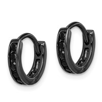 Sterling Silver Black RH-plated Black CZ Hinged Round Hoop Earrings view 2