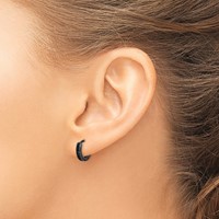 Sterling Silver Black RH-plated Black CZ Hinged Round Hoop Earrings view 3