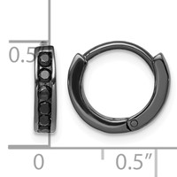 Sterling Silver Black RH-plated Black CZ Hinged Round Hoop Earrings view 4