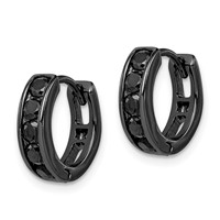 Sterling Silver Black RH-plated Black CZ Hinged 4mm Round Hoop Earrings view 2