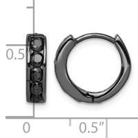 Sterling Silver Black RH-plated Black CZ Hinged 4mm Round Hoop Earrings view 4