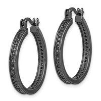 Sterling Silver Black Rhodium-plated Black CZ Round Hoop Earrings view 2