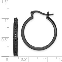Sterling Silver Black Rhodium-plated Black CZ Round Hoop Earrings view 4