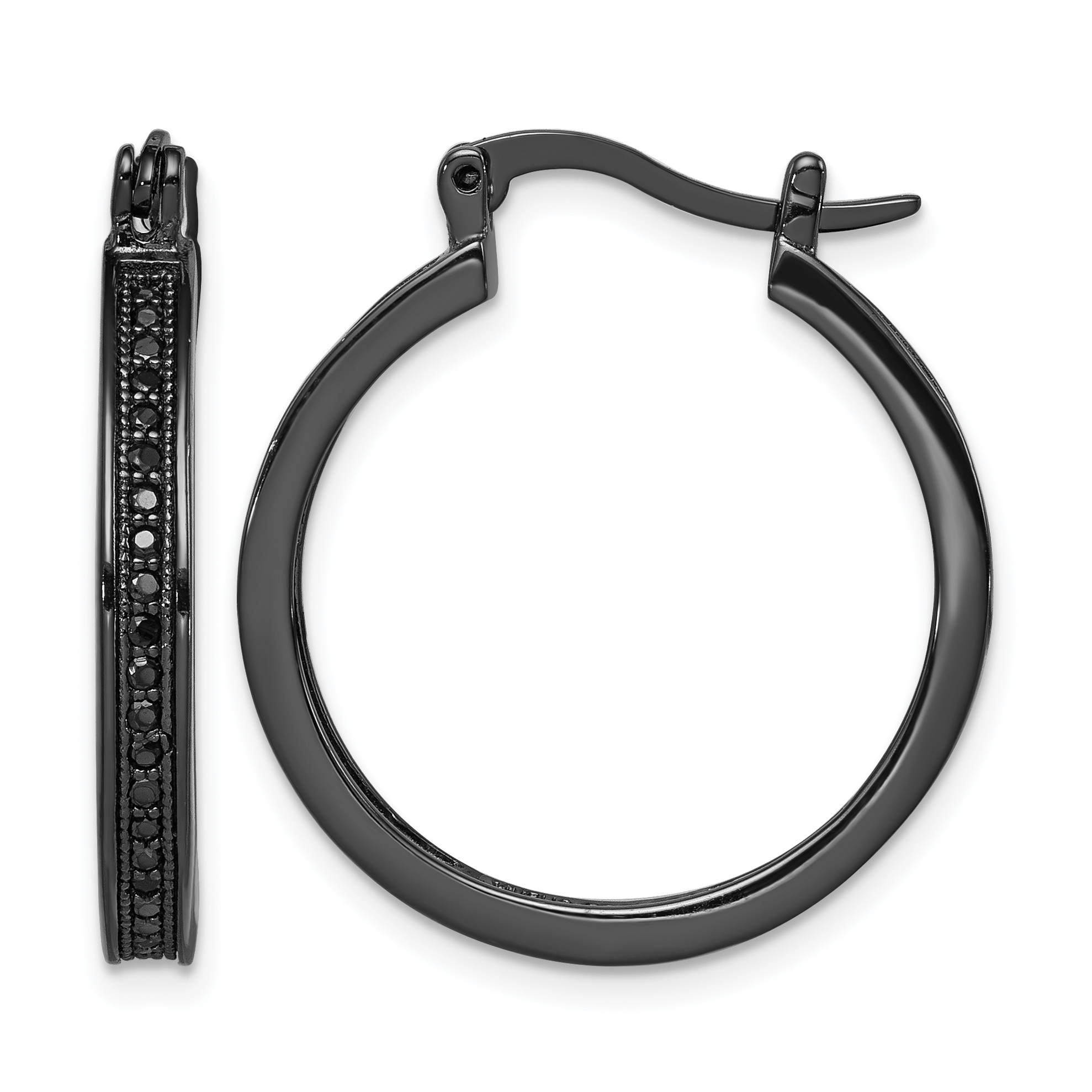 Sterling Silver Black Rhodium-plated Black CZ Round Hoop Earrings (QE9264)