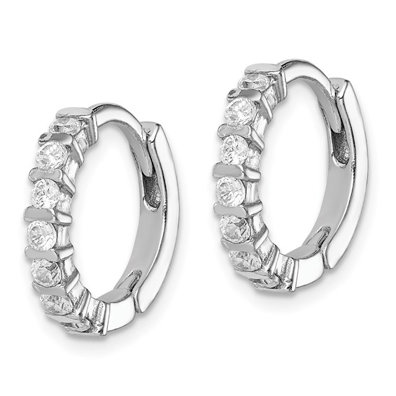 Sterling Silver Rhodium-plated CZ Hinged Earrings