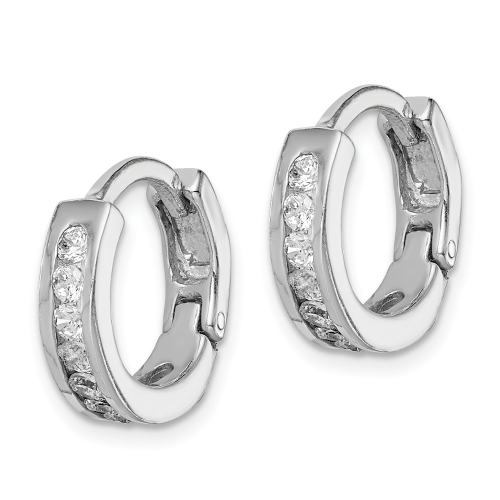 Sterling Silver Rhodium-plated CZ Hinged Earrings (QE9267)