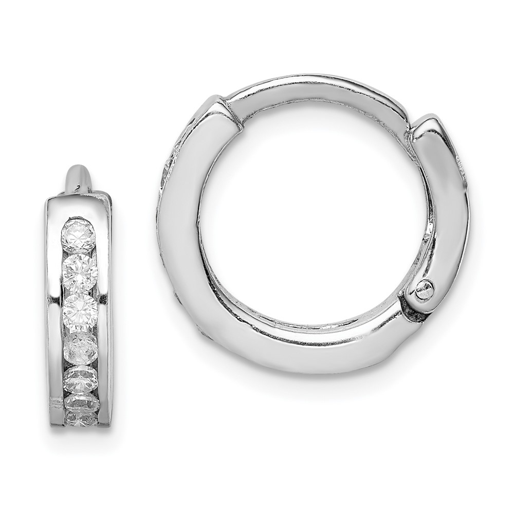 Sterling Silver Rhodium-plated CZ Hinged Earrings (QE9267)