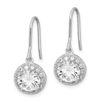 Sterling Silver Rhodium-plated Polished Round CZ Halo Dangle Earrings view 2