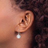 Sterling Silver Rhodium-plated Polished Round CZ Halo Dangle Earrings view 3