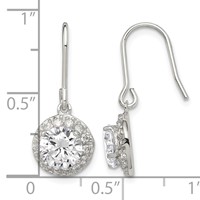 Sterling Silver Rhodium-plated Polished Round CZ Halo Dangle Earrings view 4