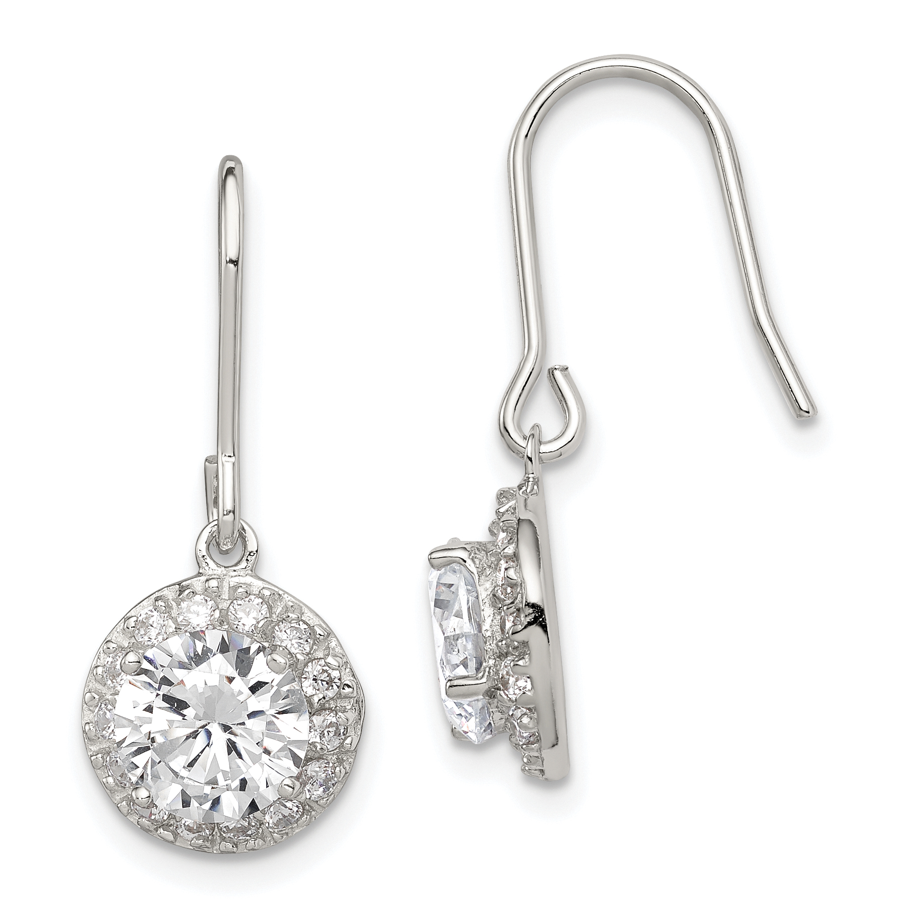 Sterling Silver Rhodium-plated Polished Round CZ Halo Dangle Earrings (QE9281)