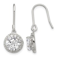 Sterling Silver Rhodium-plated Polished Round CZ Halo Dangle Earrings view 1