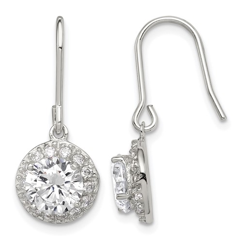 Sterling Silver Rhodium-plated Polished Round CZ Halo Dangle Earrings