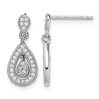 Sterling Silver Rhodium-plated CZ Pavé Pear Dangle Post Earrings view 1
