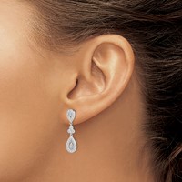 Sterling Silver Rhodium-plated CZ Pavé Pear Dangle Post Earrings view 3