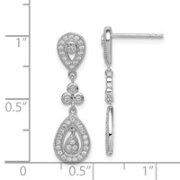 Sterling Silver Rhodium-plated CZ Pavé Pear Dangle Post Earrings view 4
